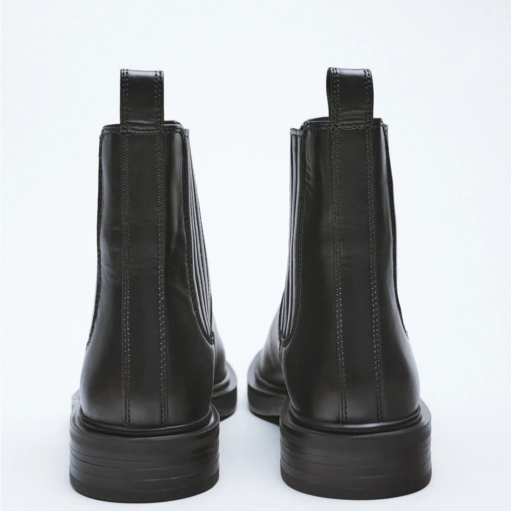 ZARA Leather Low Heel Ankle Boots - Picture 4 of 8